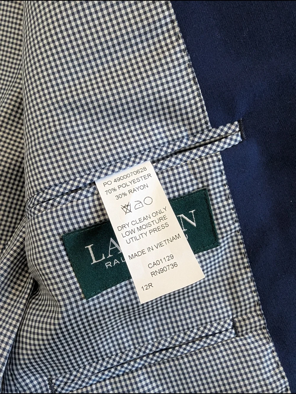 Lauren Ralph Lauren Two-Button Blazer Jacket Navy Blue Boy 12R Formal Event